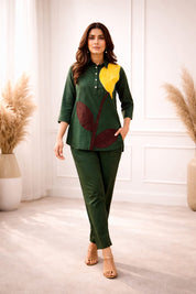 Arti Embroided Cotton Coord Set- Green