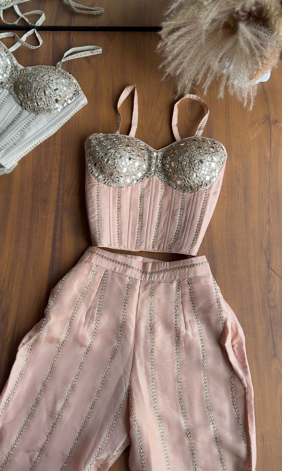 Dazzle Corset Top With Bell Bottoms Pants Full Handwork (Make to Order)