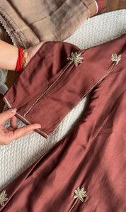 Aditi Short Kurta Hand Work Angrakha Dress-Brown