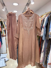 Rajvi Handwork Tissue Dress - Brown