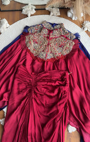 Anushka pure jardozi hand work short kaftan with dhoti- blood red