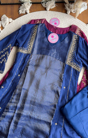 Suri Handwork Mul Chanderi Dress-Blue