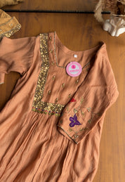 Janki Box Neck Handwork Dress-Peach