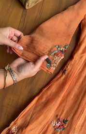 Kiran floral katha Mul Chanderi Anarkali Dress-Orange