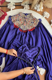 Anushka pure jardozi hand work short kaftan with dhoti- purple