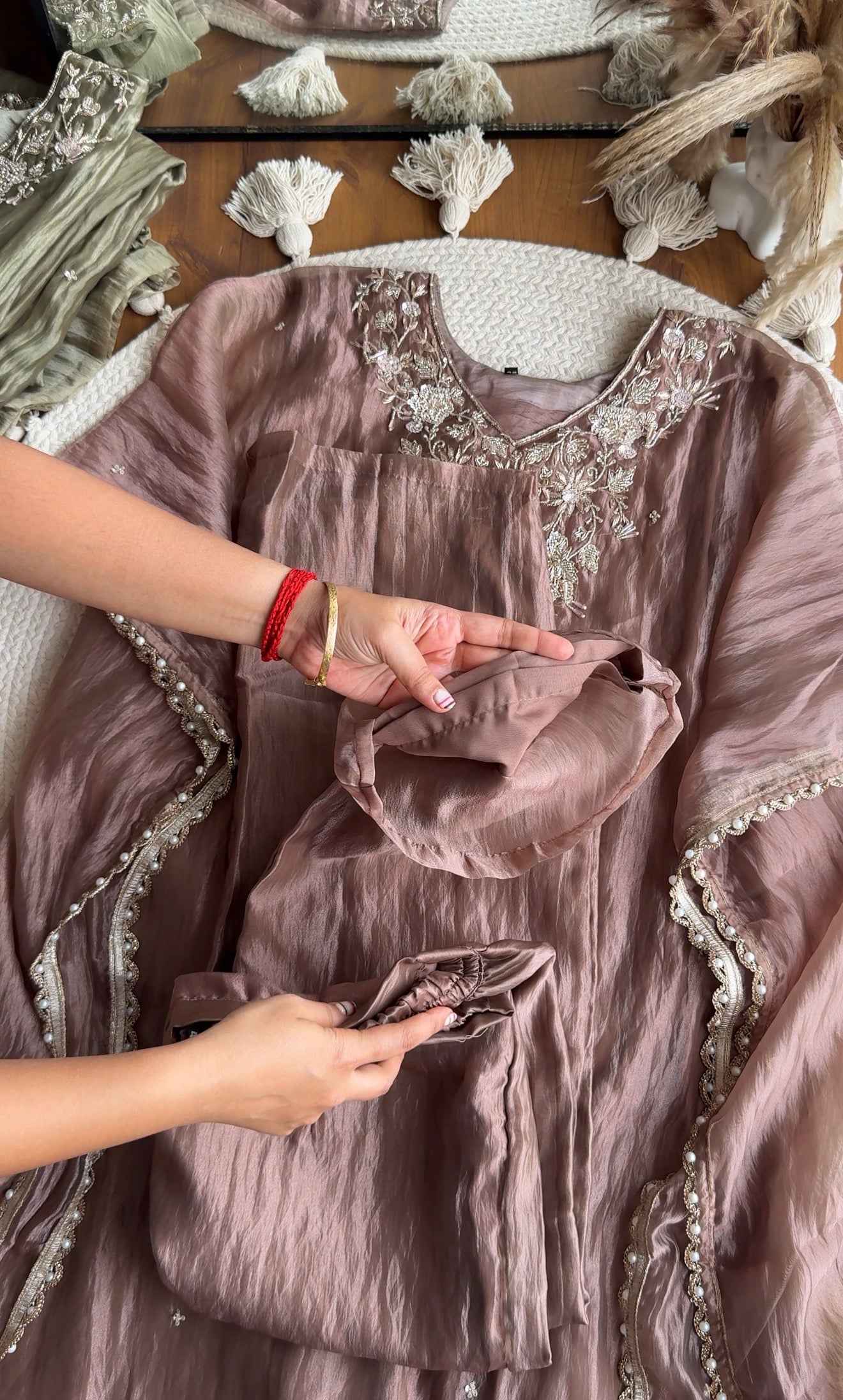 Kirthana Handwork Kaftan- Brown