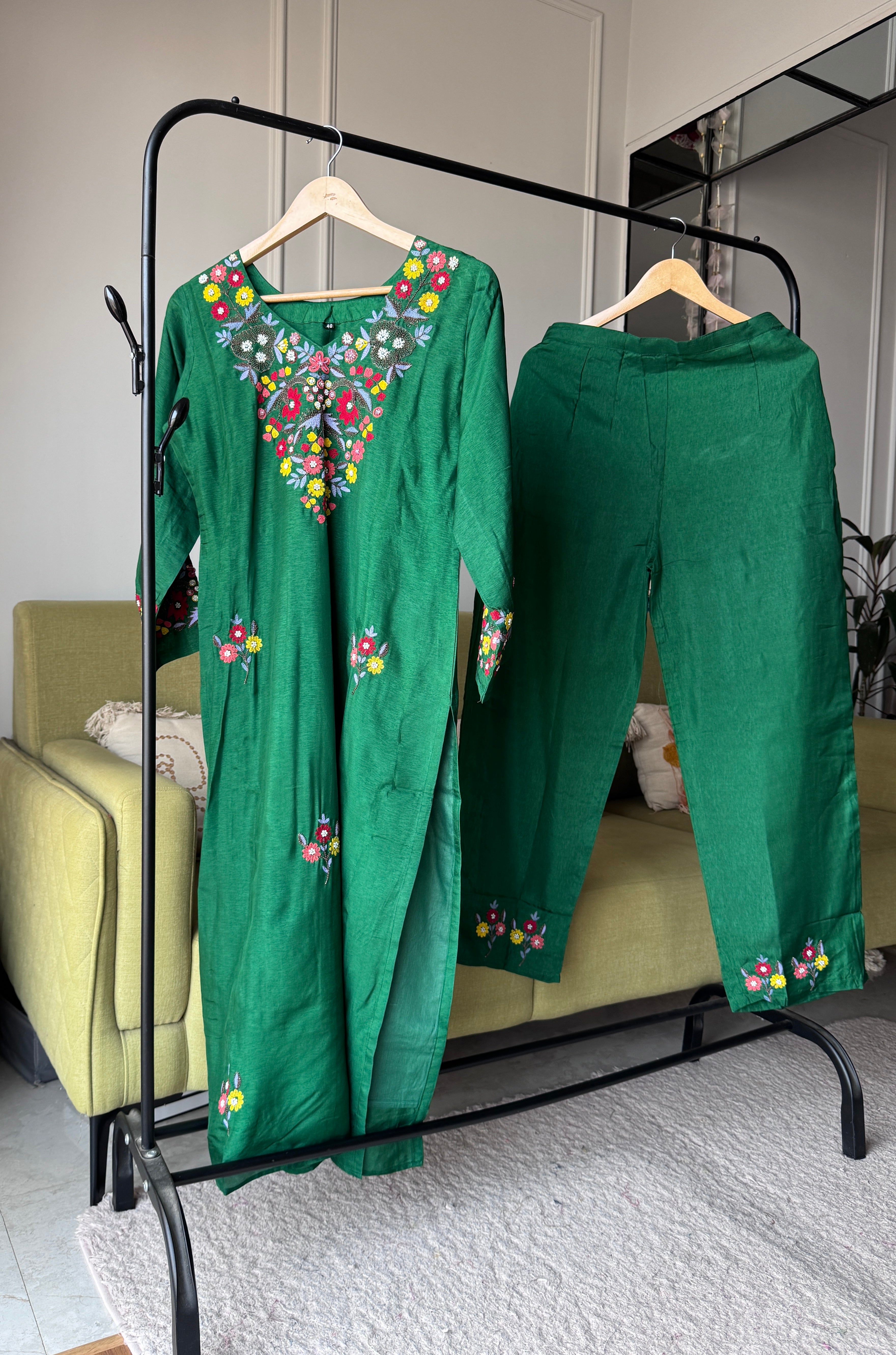 Dinal Embroided Dress- Green