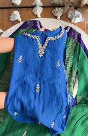 Sunaina Striped Tissue with Mul Chanderi Dress- Blue