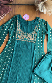 Akshita Pure Mul Chanderi Dress-Green