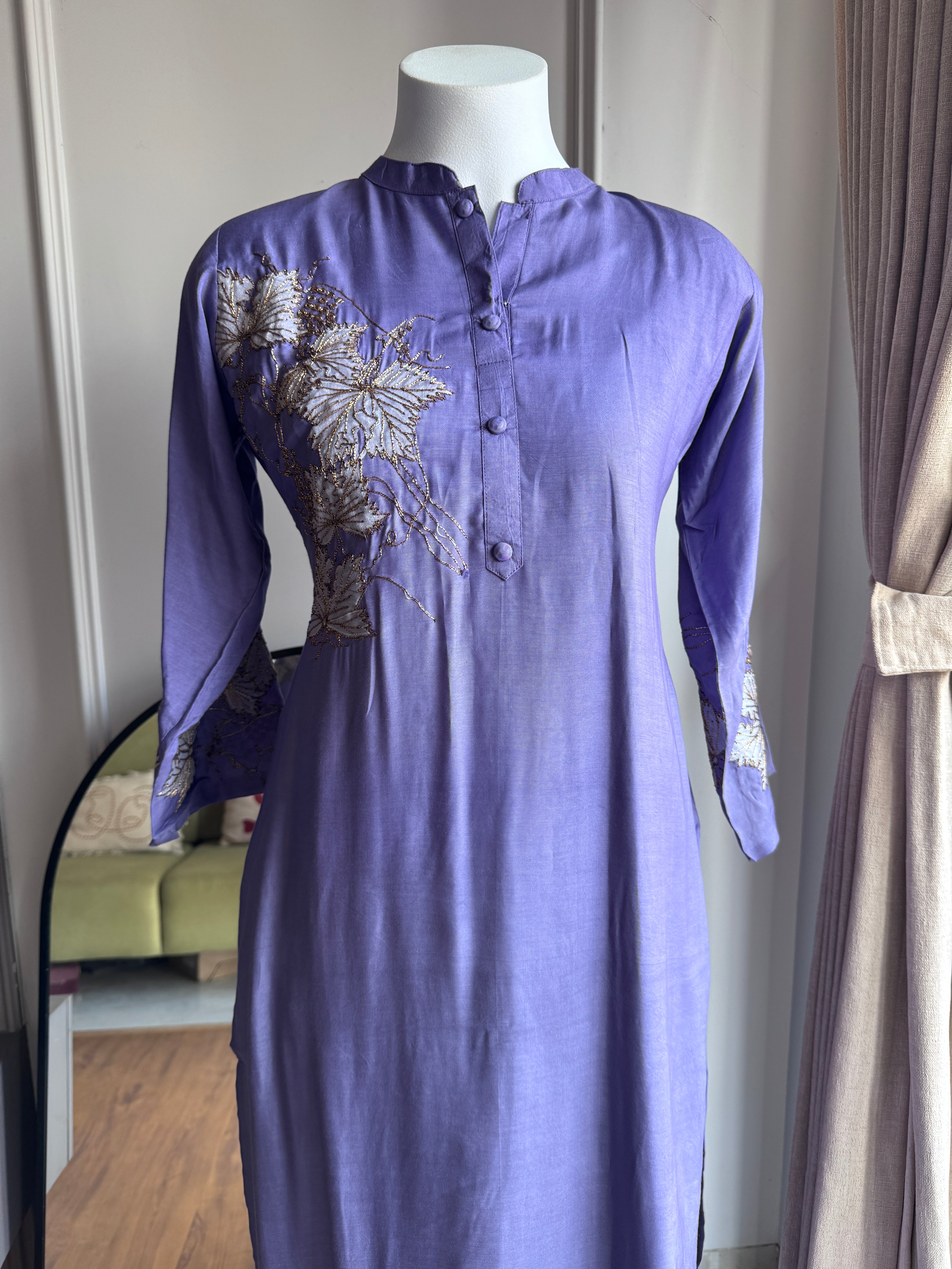 Sampada Applique Patchwork Dress- Lilac