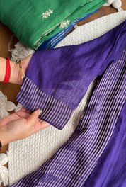 Sunaina Striped Tissue with Mul Chanderi Dress- Purple
