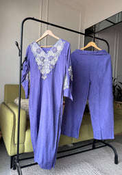 Dipti Russian Silk Handwork Dress- Lilac