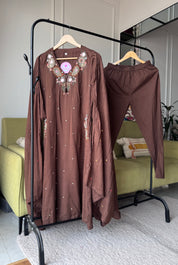 Mannat Pocket Embroided Mul Cotton Dress- Brown