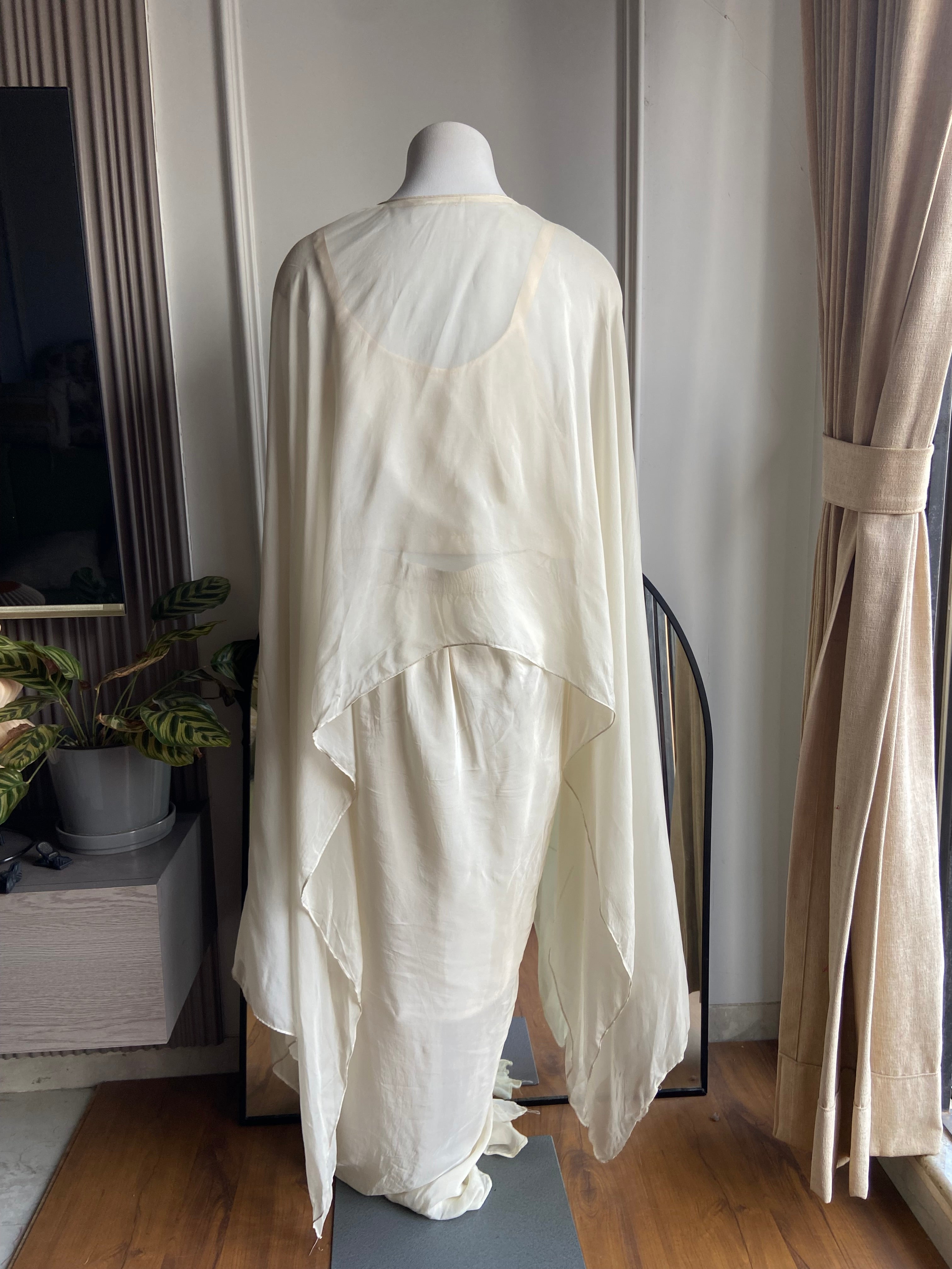Meena white embroidered cape and draped skirt set