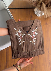 Swarnika Embroided Cotton Dress- Brown