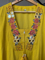 Paheli Mul Cotton Dress- Yellow