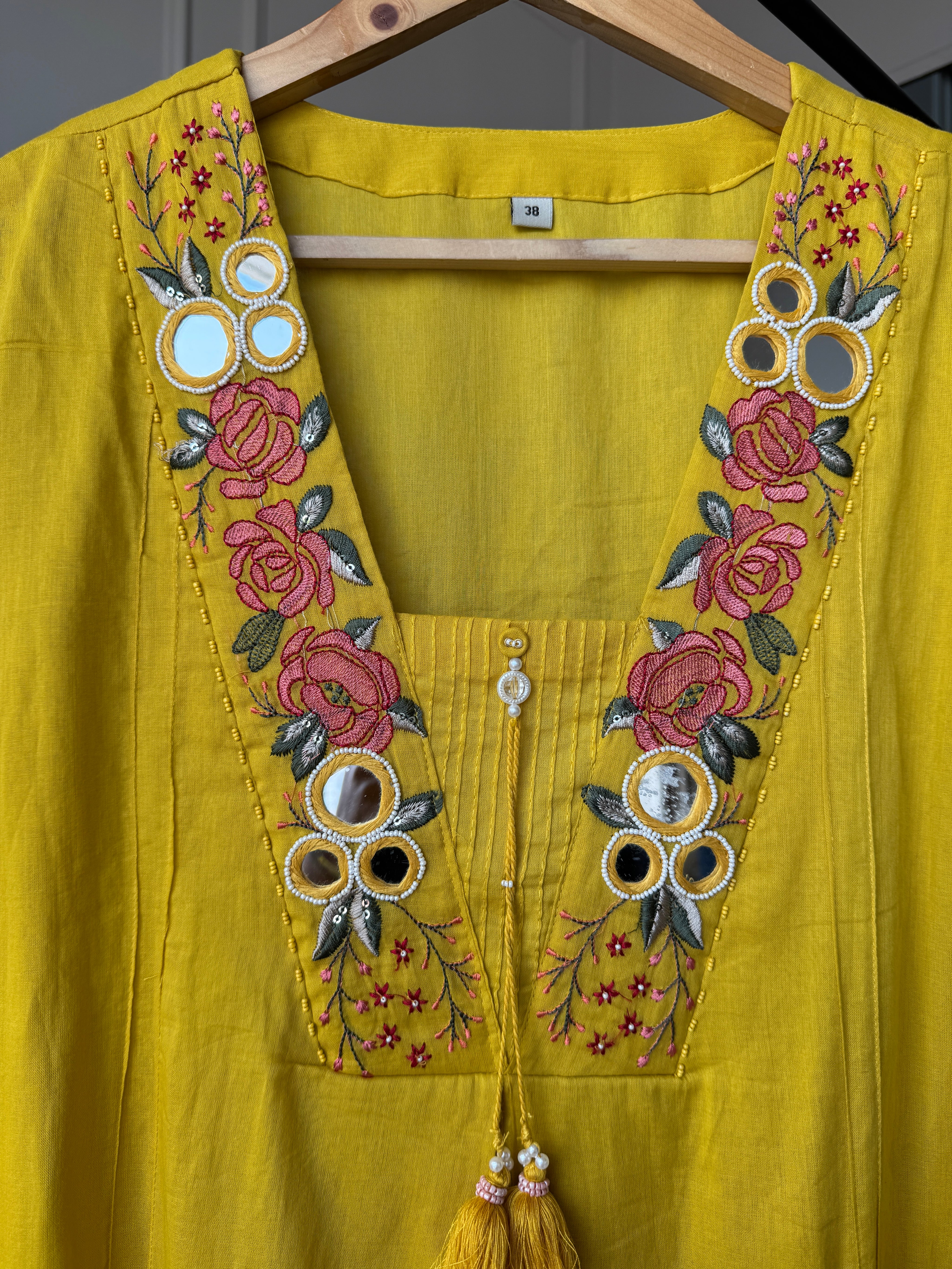 Paheli Mul Cotton Dress- Yellow