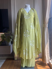 Yana floral kurta plazo dress - bright lime yellow