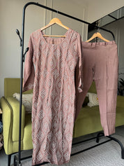 Haniya Embroided Dress- Beige