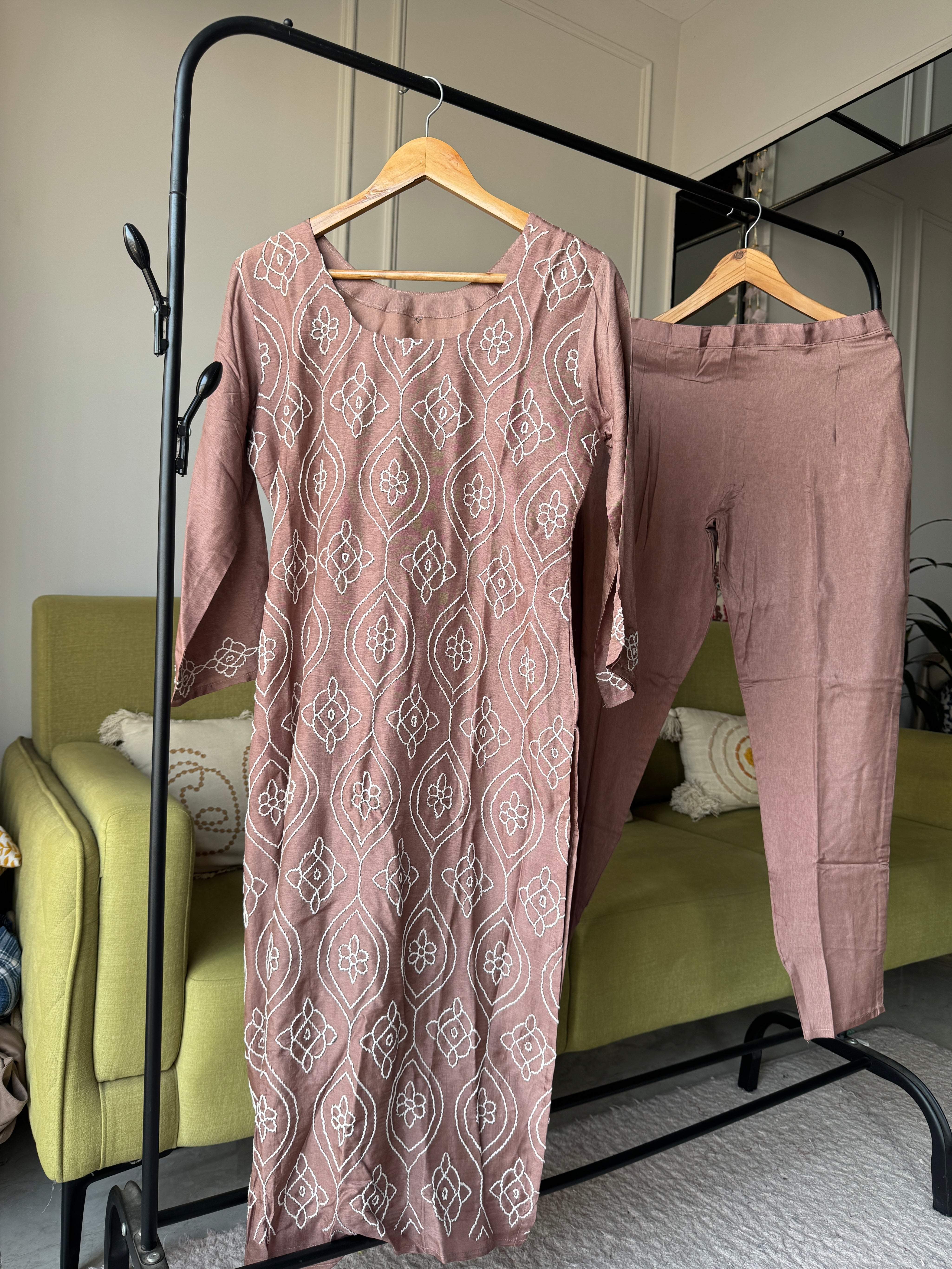 Haniya Embroided Dress- Beige