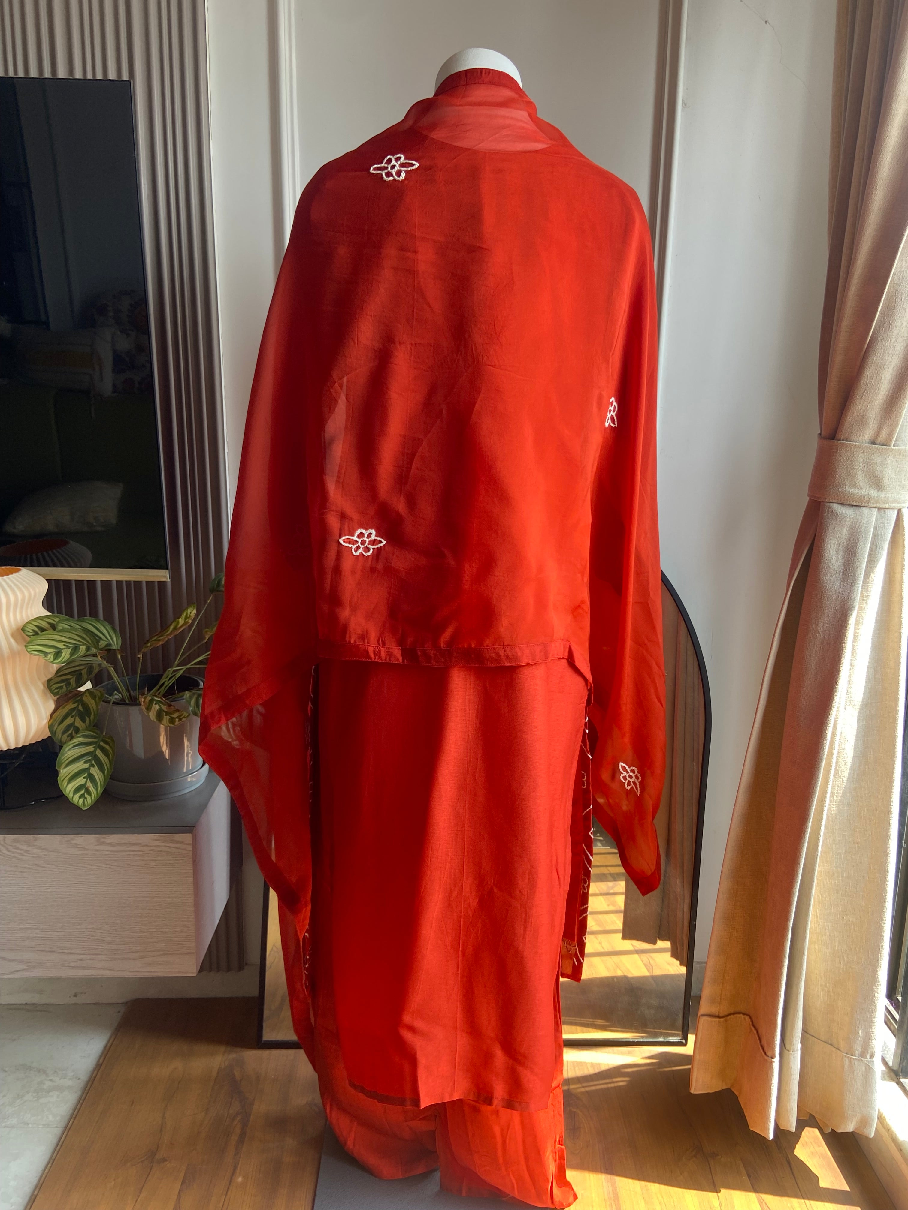 Haniya Embroided Dress- Rust