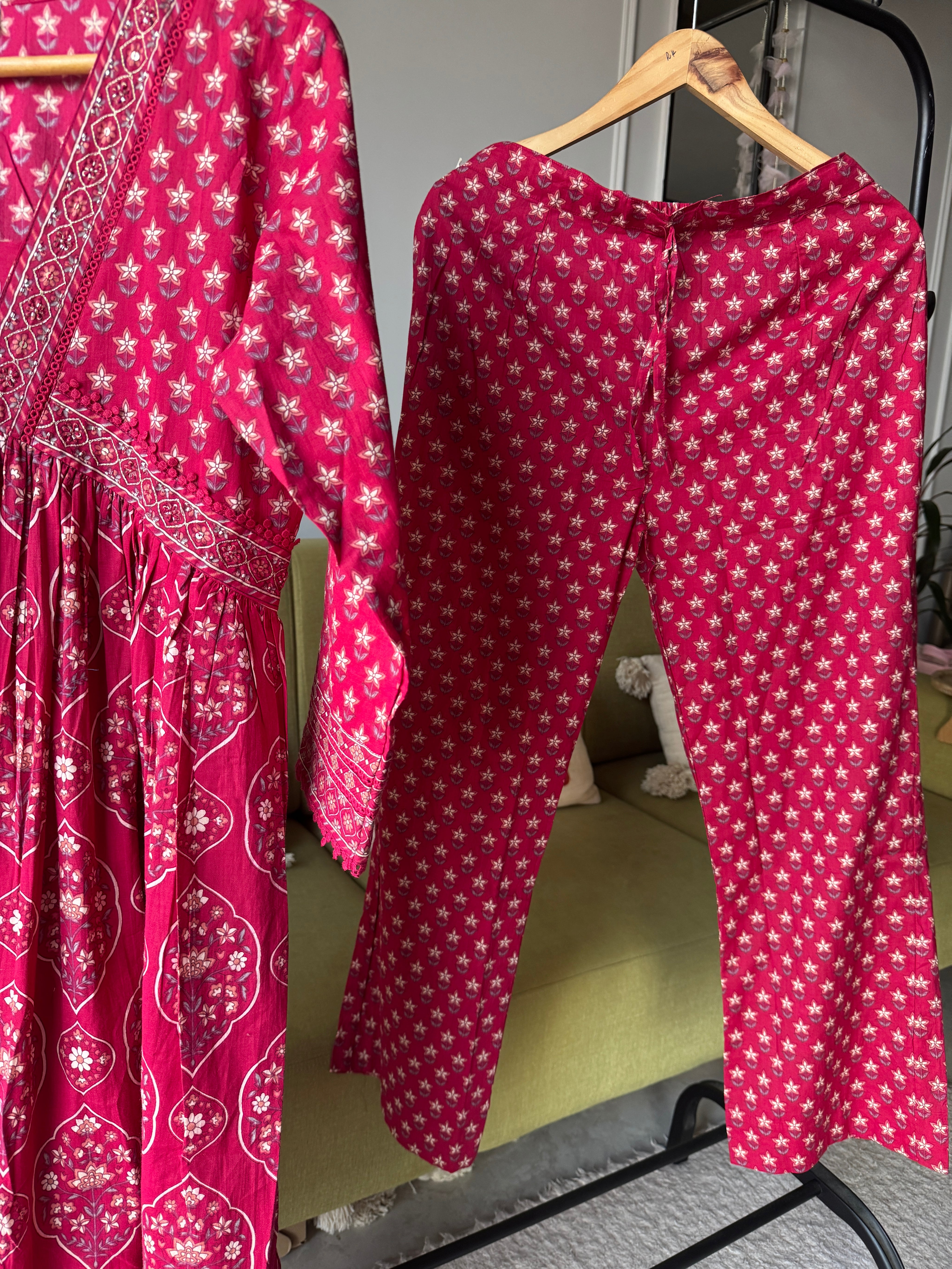 Niyati Cotton Anarkali Dress-Pink