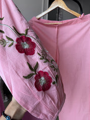 Shrishti Floral Embroided Cotton Dress-Baby Pink