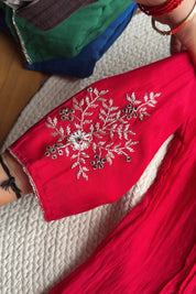 Shubhi aline Mul Chanderi Hand Work Dress- Red