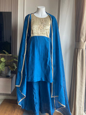 Heer pure mul Chanderi plazo dress-Royal blue