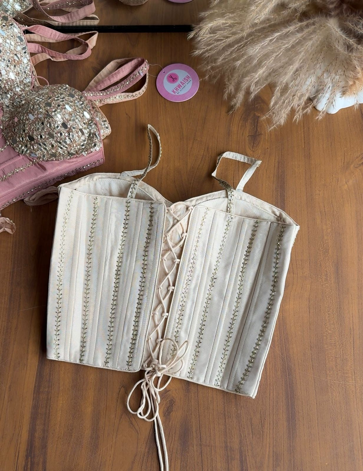 Dazzle Corset Top With Bell Bottoms Pants Full Handwork (Make to Order)