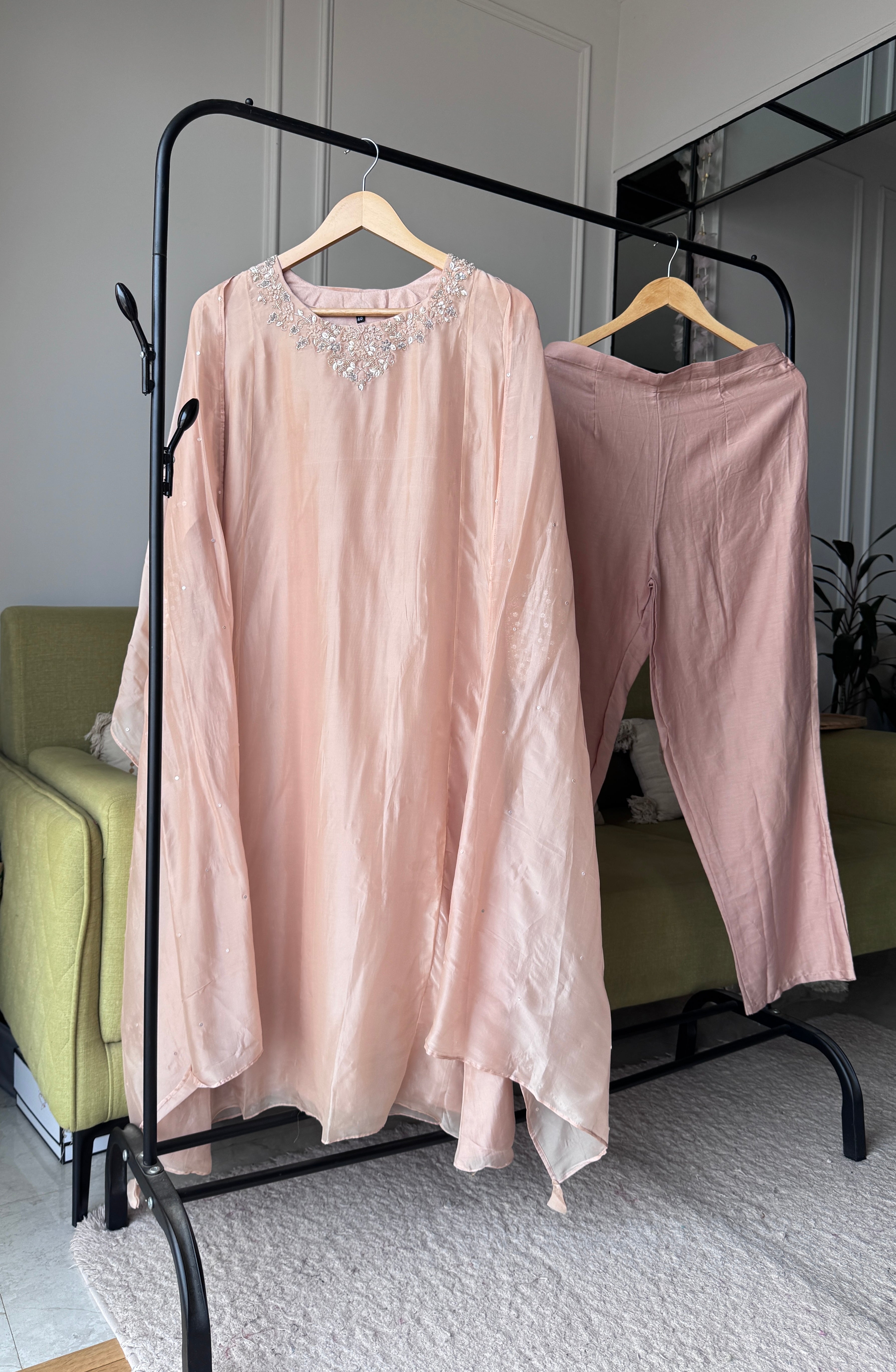 Sili Handwork Glass Tissue Dress- Peach