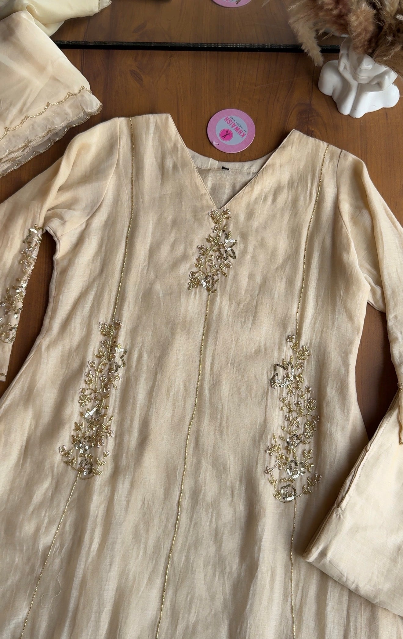 Shruti Handwork Mul Chanderi Dress - Ivory