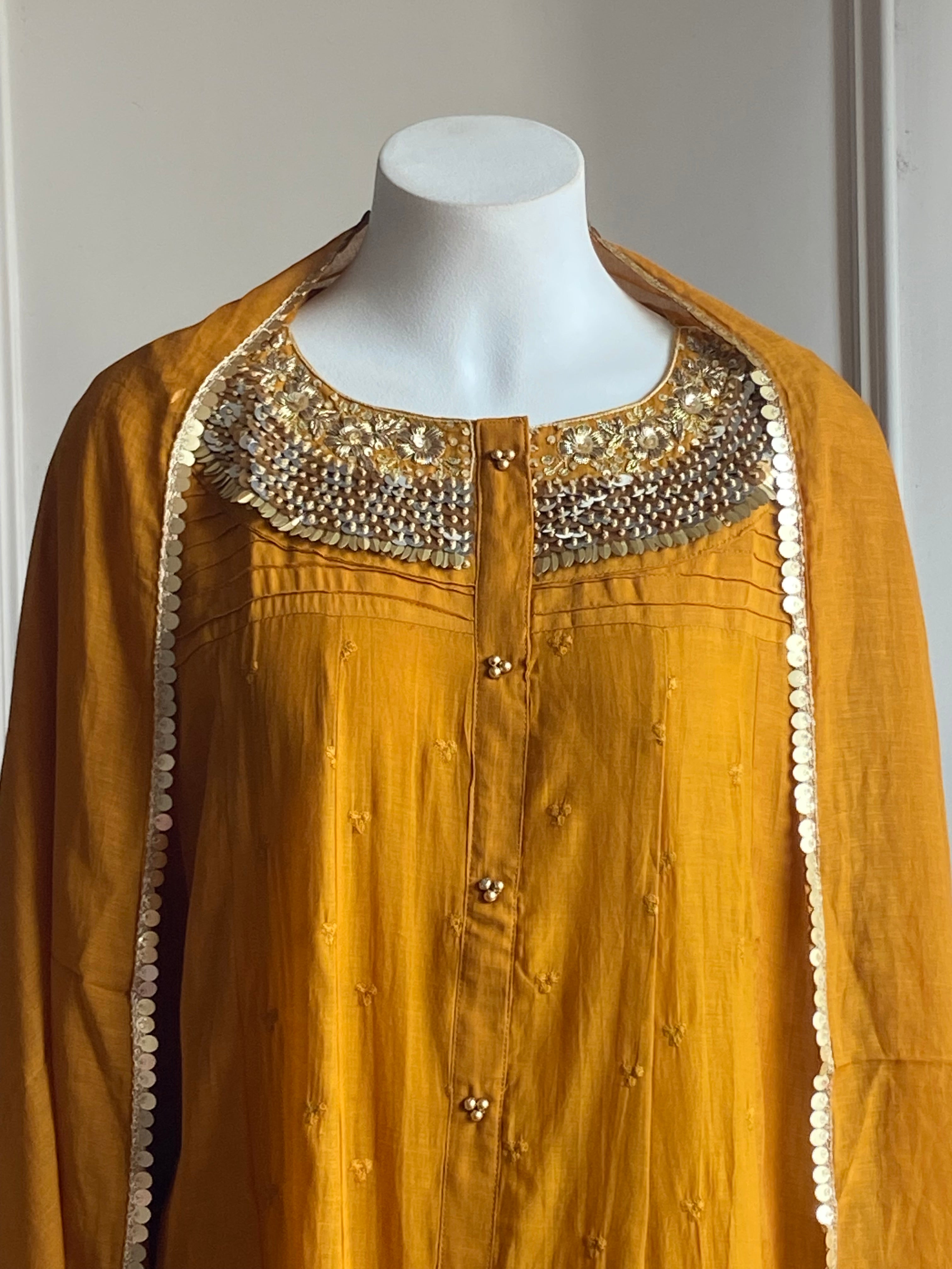 Yukti Handwork Mul Chanderi Dress- Yellow