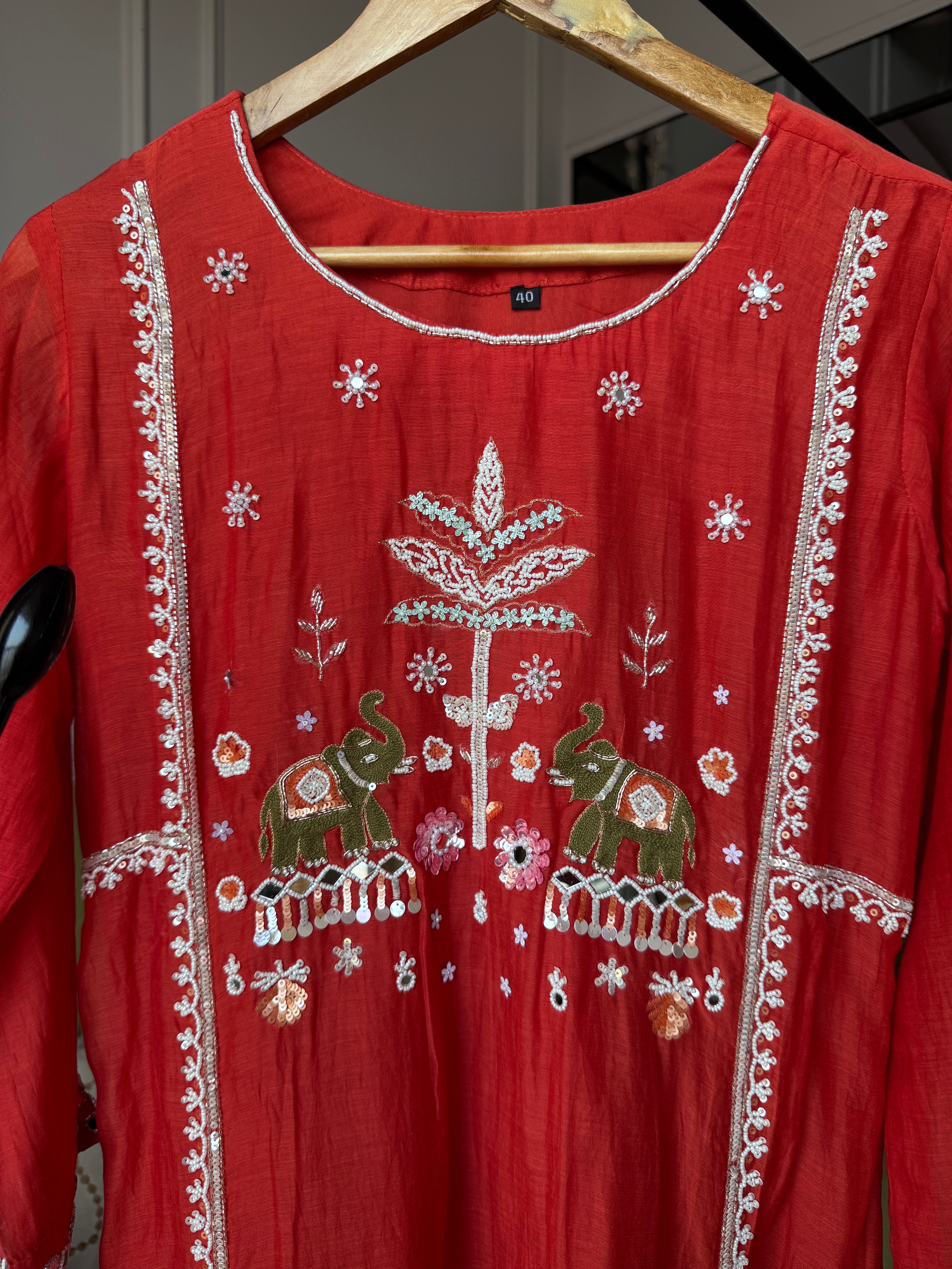 Darshana mul chanderi Handwork dress- Rust