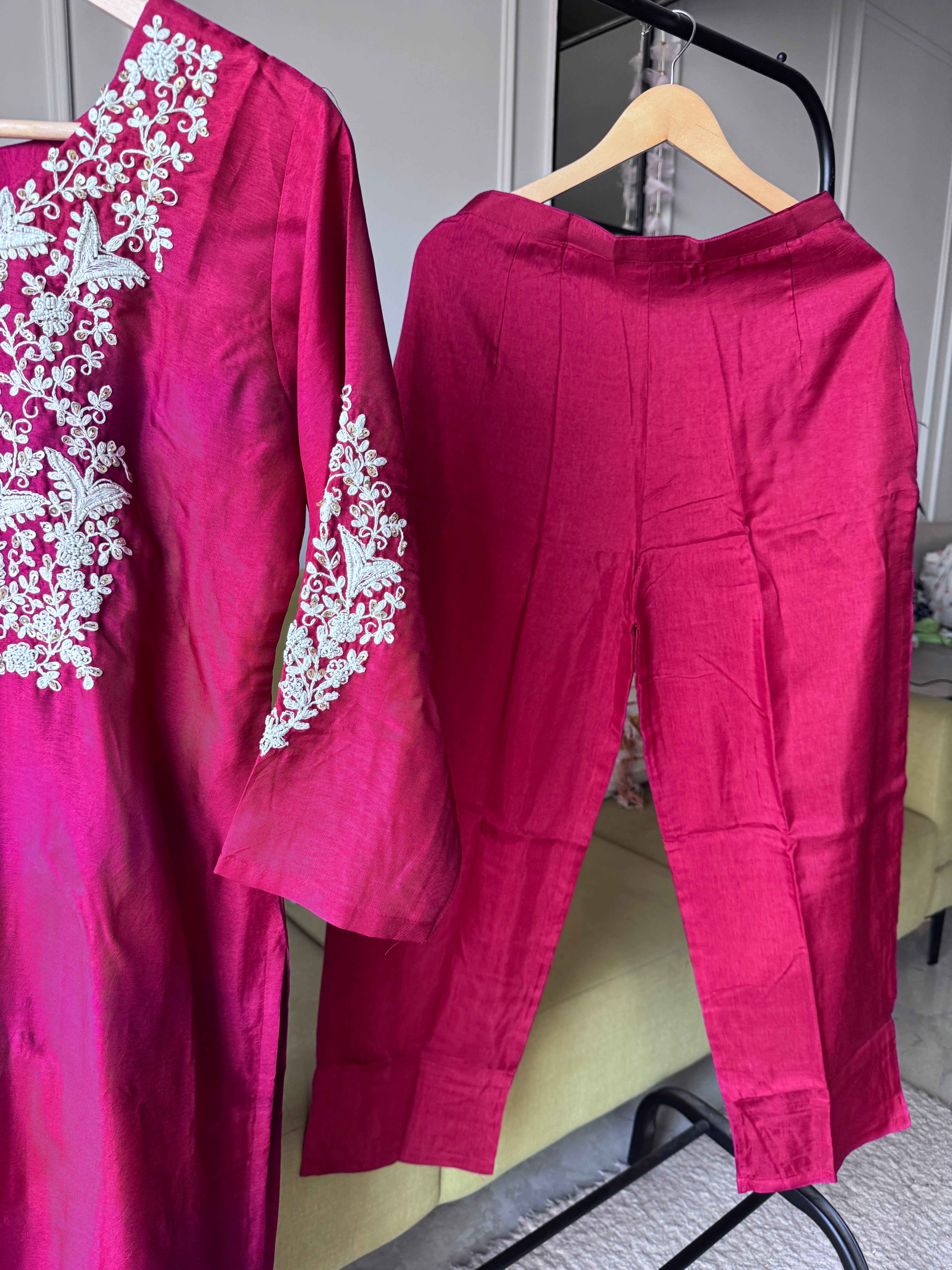 Priti Embroided Dress- Maroon