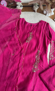 Shruti Handwork Mul Chanderi Dress - Hot Pink