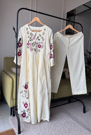 Sobha Embroided Mul Cotton Dress- White