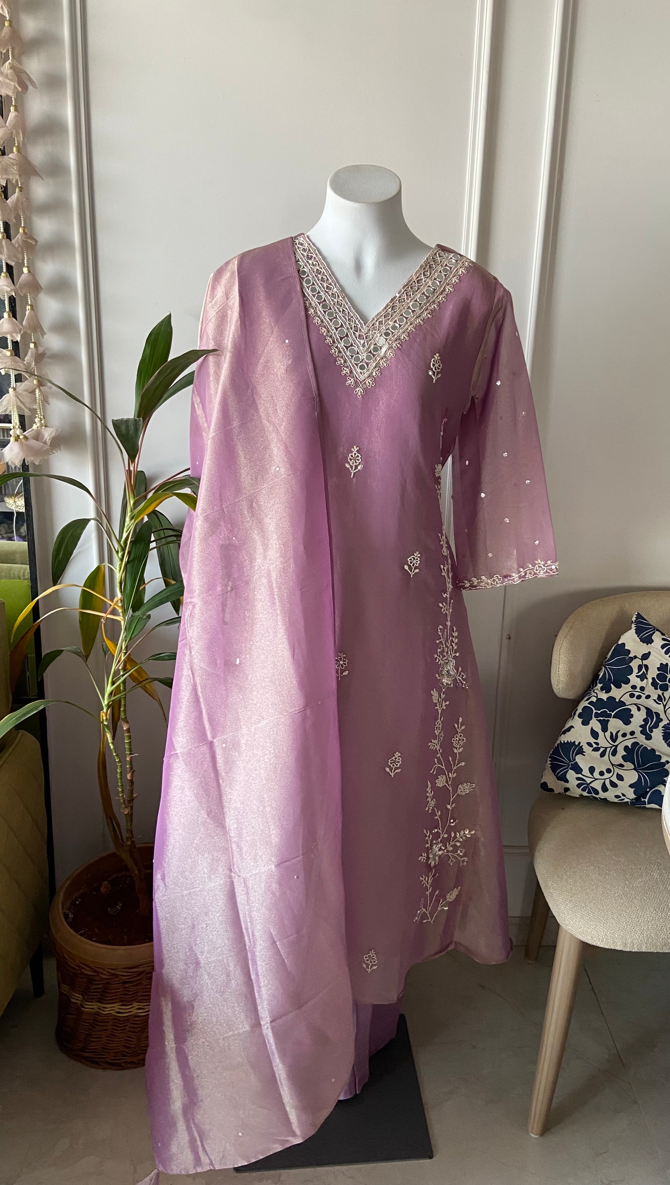 Farheen organza said cut  dress- Magenta