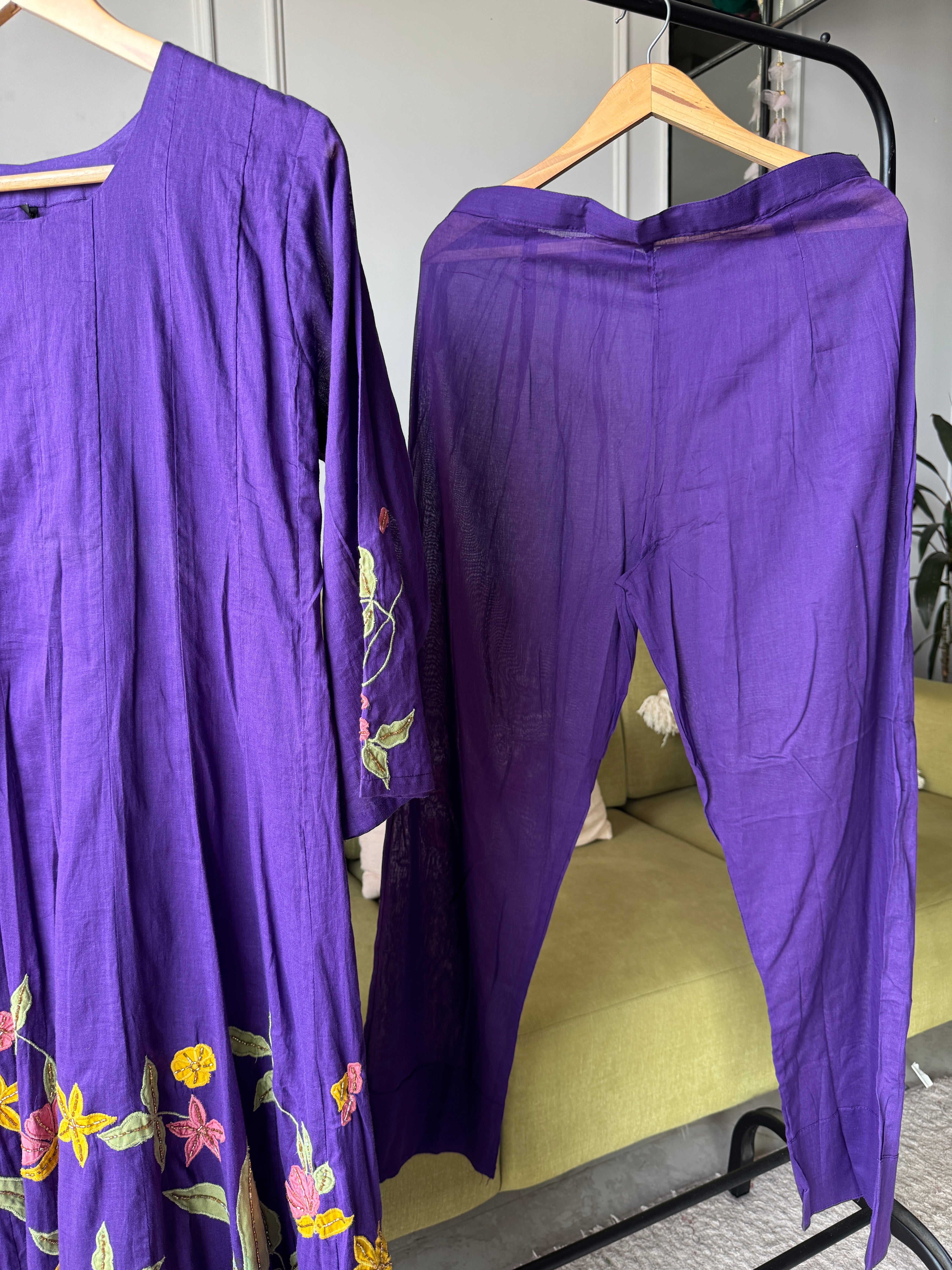 Sakhi Handwork Cotton Dress- Purple