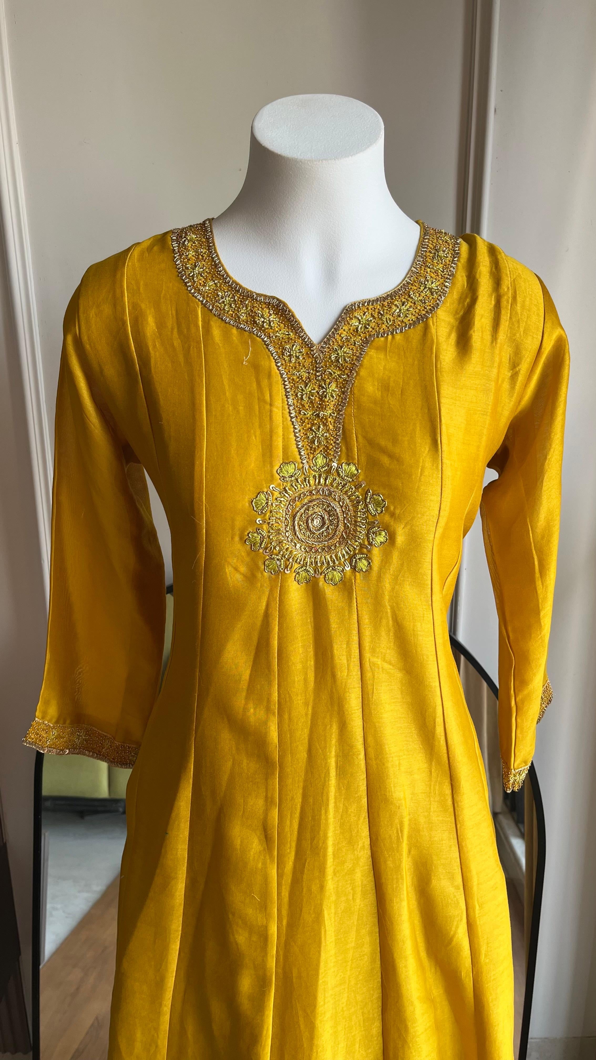 Nayra Handwork With Farshi Pant  Dress- Yellow