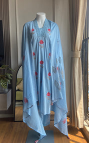 Suman hand printed cotton dress- powder blue