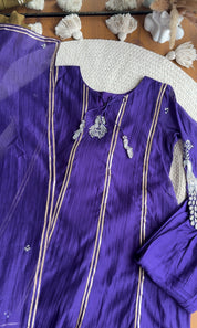 Sona Hand Work Mul Chanderi Dress- Purple (Make to order)
