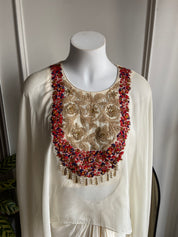 Meena white embroidered cape and draped skirt set