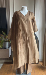 Gaurishika thread detailing mul  Chanderi dress- Beige