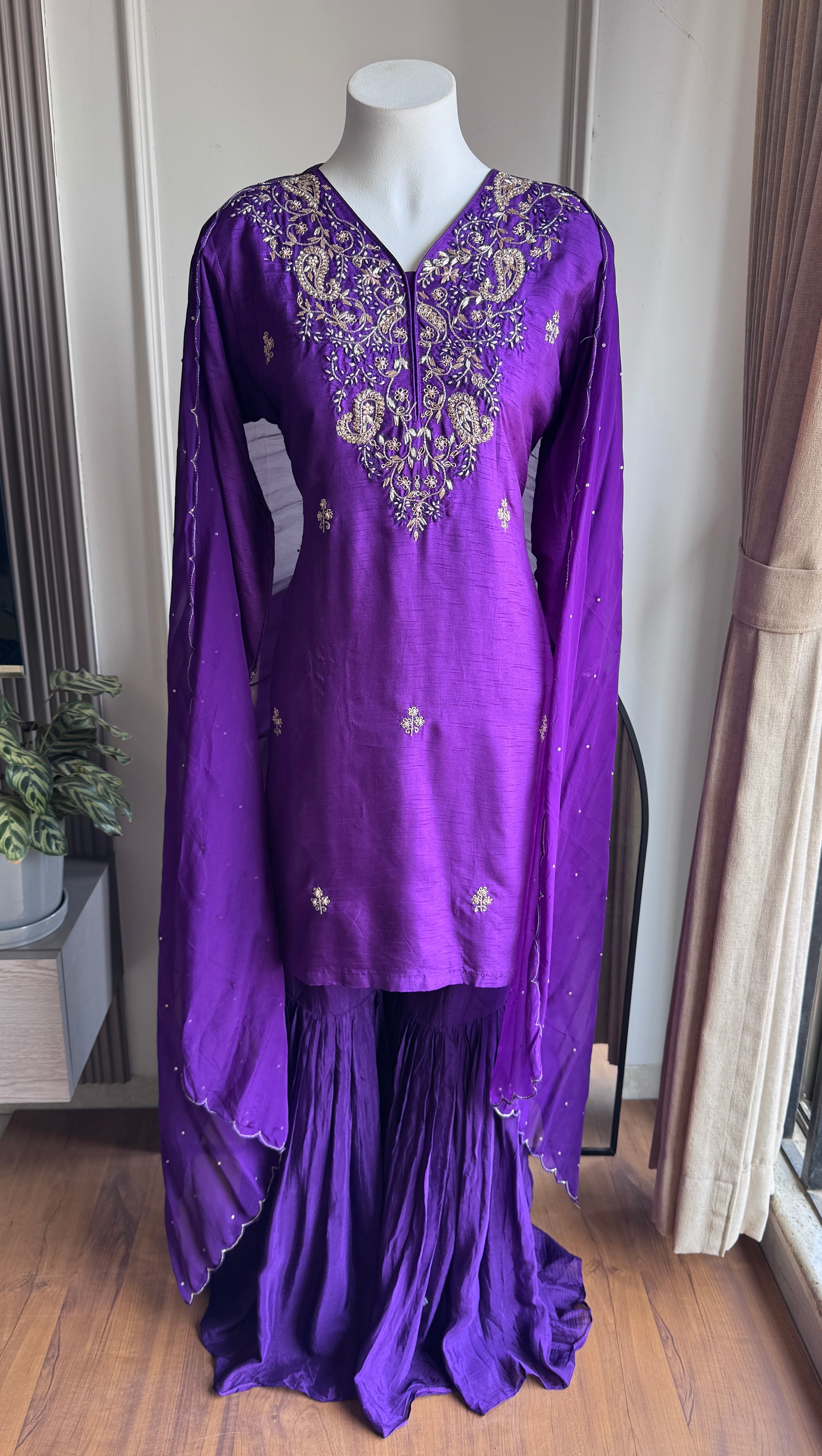 Ruhi Hand Work Sharara Dress- Purple