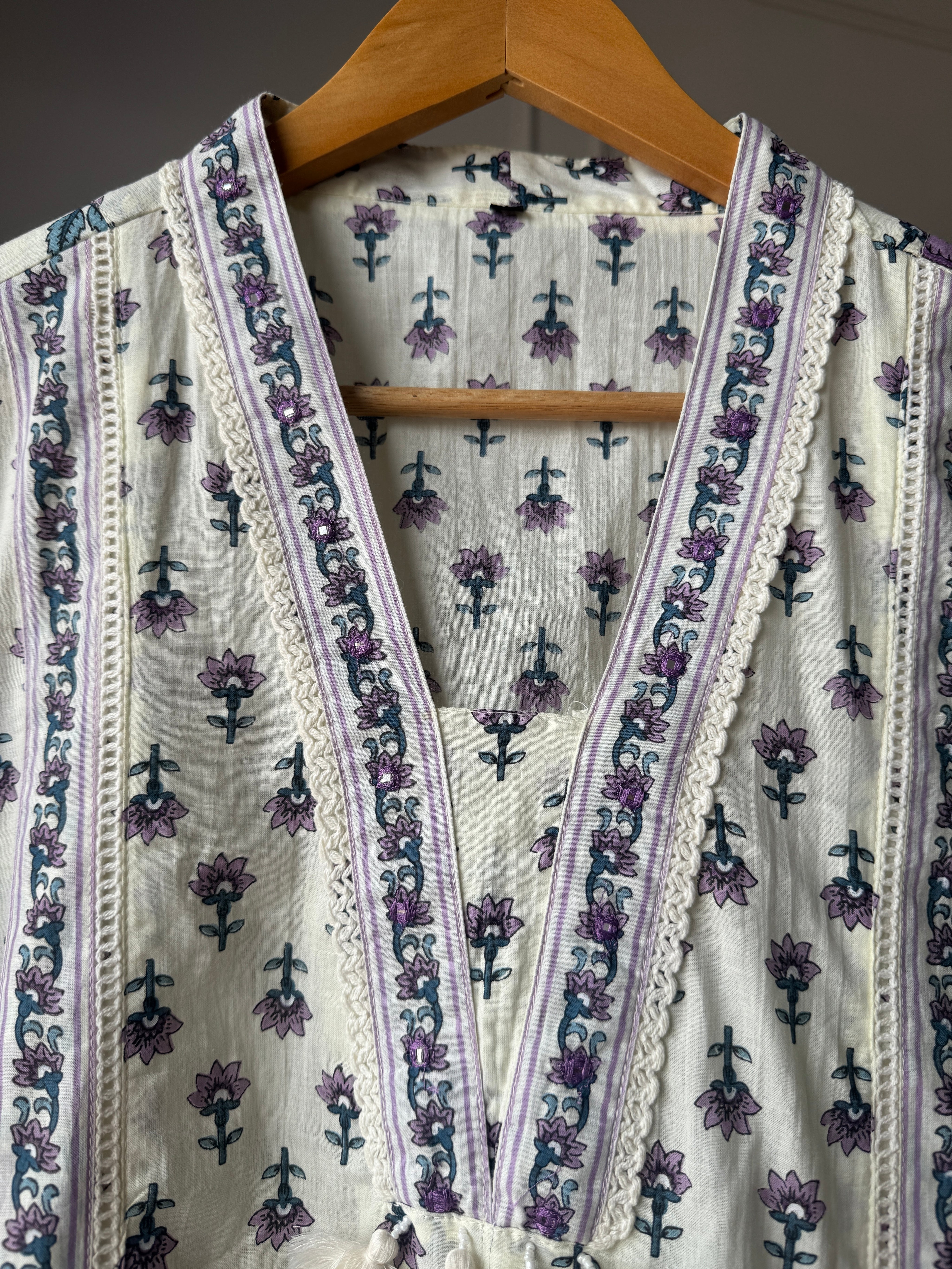 Pihu V Neck Block Printed Aline Mul Cotton Dress