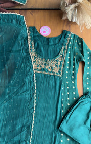 Akshita Pure Mul Chanderi Dress-Green