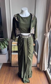 Kirti Handwork Skirt With Jacket Style - Green