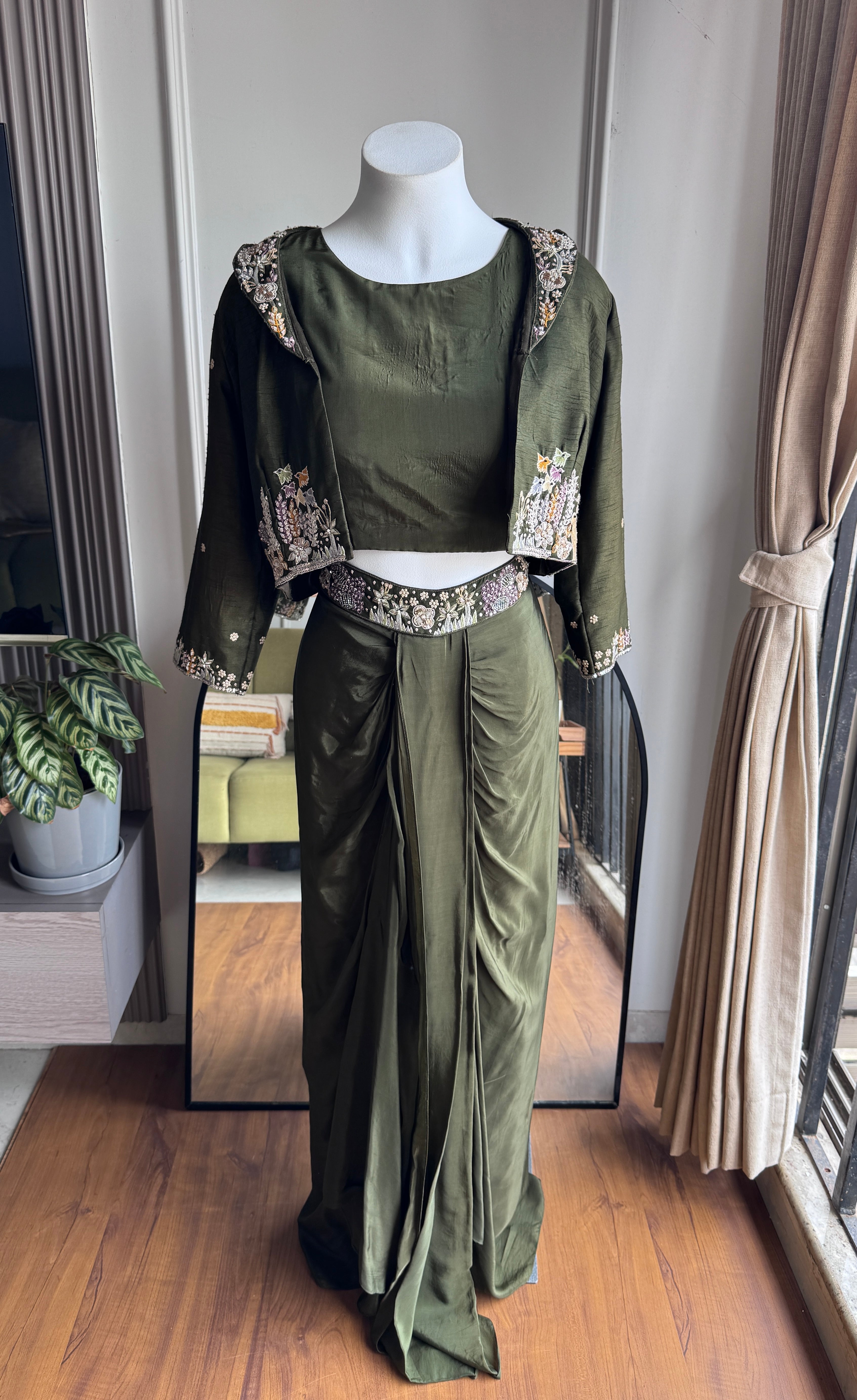 Kirti Handwork Skirt With Jacket Style - Green