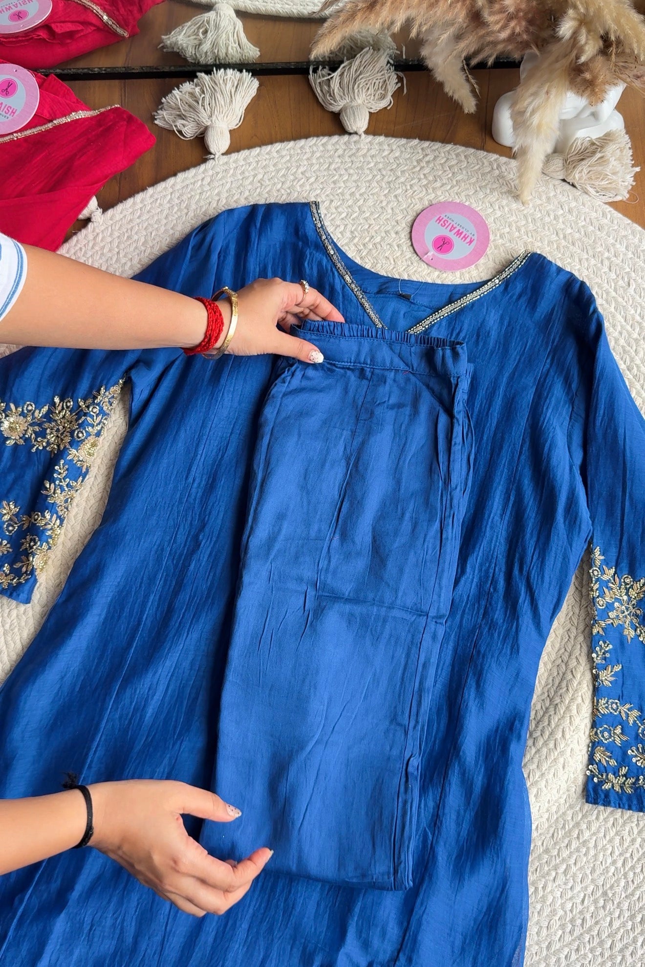 Naina Handwork Mul Chanderi Dress-Blue 💙